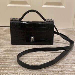 Brighton Black Croc Mini Bag (Wallet on Strap)